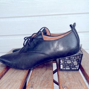 Jeffrey Campbell Lucite Clear Geometric Heel Black Leather Loafers Pointed Toe